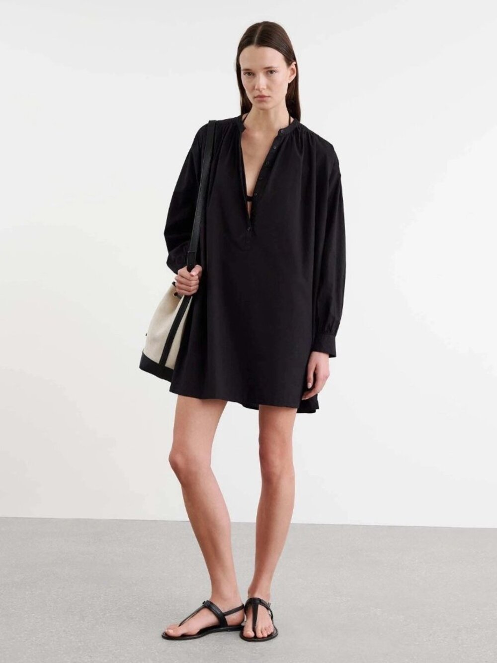 Nili Lotan Najam Short Shirt Mini Women's Dress Long Puff Sleeve Cotton S 290626